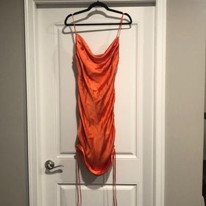 Zara Orange Slip Dress with Rouging on sides
